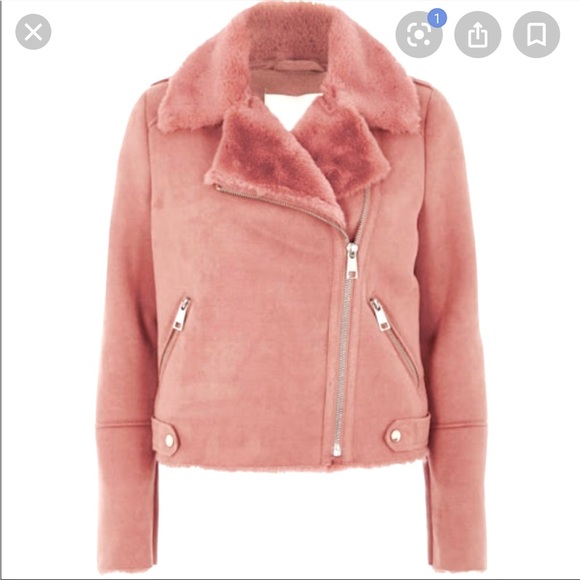 River island fur suede jacket moto zipper pink - Picture 6 of 14